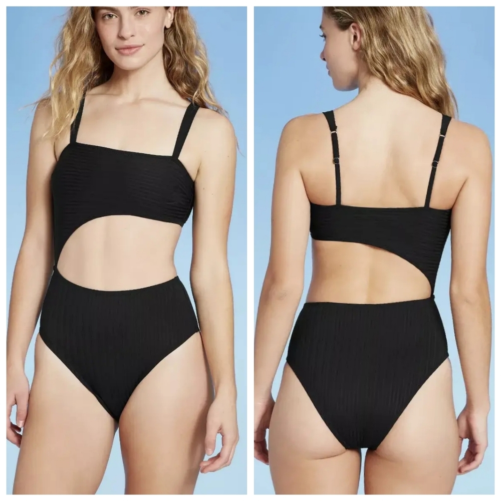 Shade & Shore Ribbed Cut-Out One Piece Swimsuit, Size XL